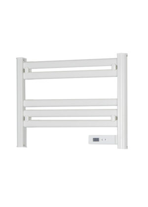 Renowell 100W white aluminum electric heated towel rail for modern bathroom use.