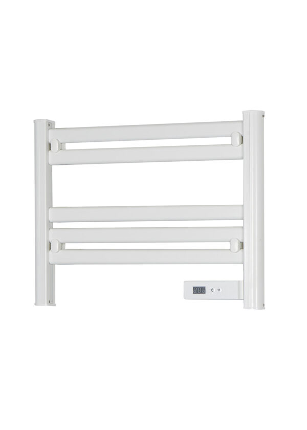 renowell-100w-aluminum-electric-heated-towel-rail-white Renowell 100W white aluminum electric heated towel rail for modern bathroom use.