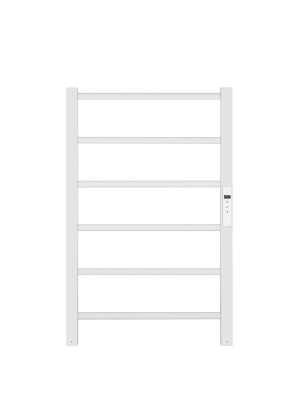 renowell-100w-energy-saving-aluminum-electric-heated-towel-rail Renowell 100W energy-saving aluminum electric heated towel rail in black and white finish.