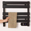 renowell-150w-aluminum-electric-towel-rail-black-white Renowell 150W aluminum electric heated towel rail in modern black and white finishes.