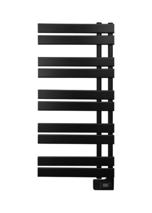 Renowell 420W black asymmetric electric heated towel rail with rapid heating performance