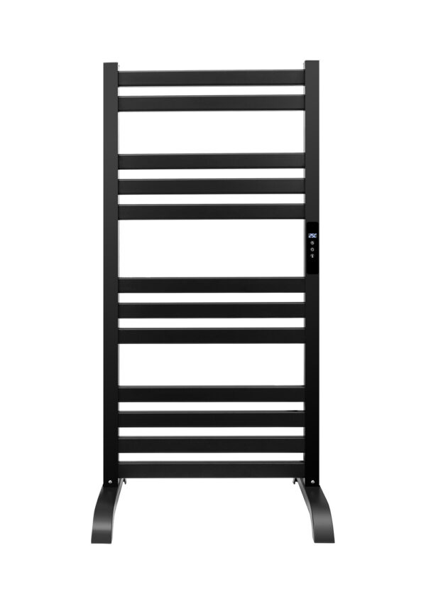 Renowell 500W matte black aluminum electric heated towel rail with high thermal efficiency.