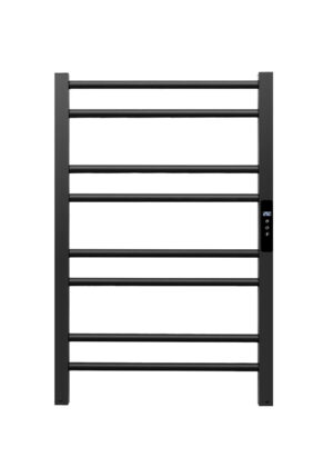 Renowell TW-200F 250W black aluminum electric heated towel rail for energy saving.