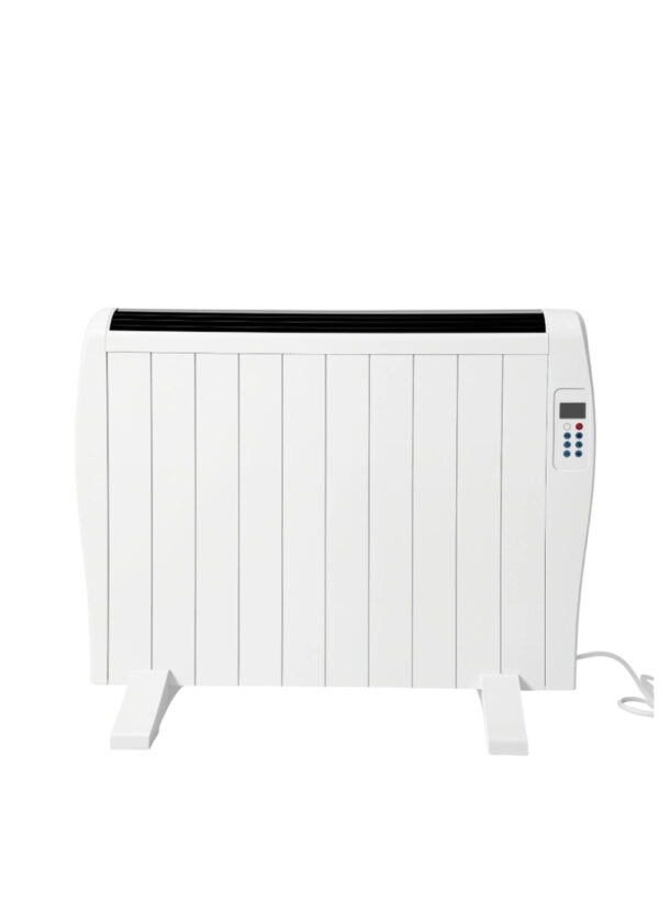 white-aluminum-convection-heater-lcd-display-freestanding White aluminum convection heater with LCD display and versatile freestanding or wall-mount options.