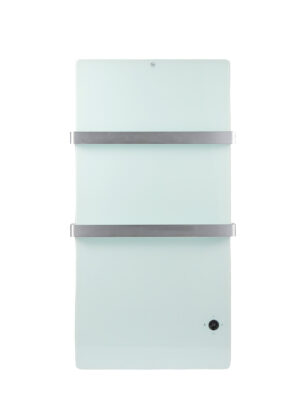 WiFi smart tempered glass heated towel rack 600W with digital LED temperature display.