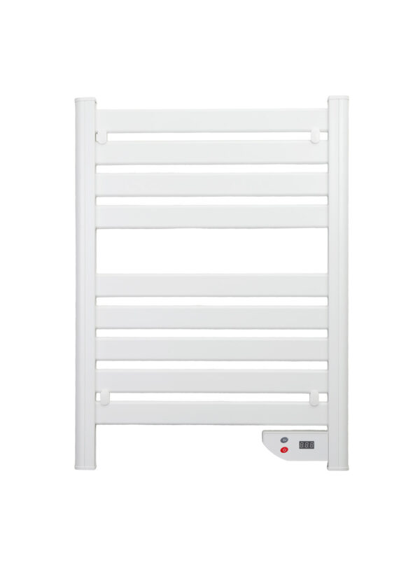 renowell-200w-aluminum-electric-heated-towel-rail-black-white Renowell 200W aluminum electric heated towel rail available in black and white finishes.