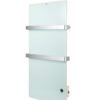 bathroom-double-tempered-glass-towel-warmer-wall-mount Modern bathroom glass towel warmer with double tempered glass and space-saving wall-mount design.