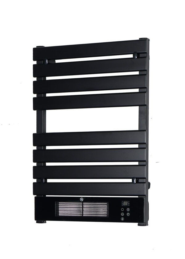 Smart bathroom radiator with built-in blower and WiFi App control for remote heating management.