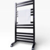 Black square tube electric towel warmer with wall-mounted or floor-mount installation.