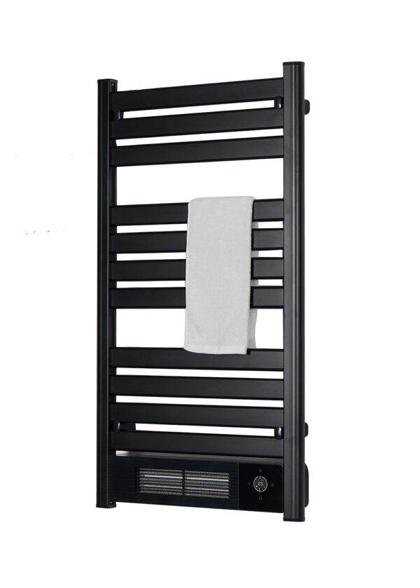 flat-bar-bathroom-radiator-wifi-app-blower Modern flat bar bathroom radiator with integrated blower and WiFi App control.