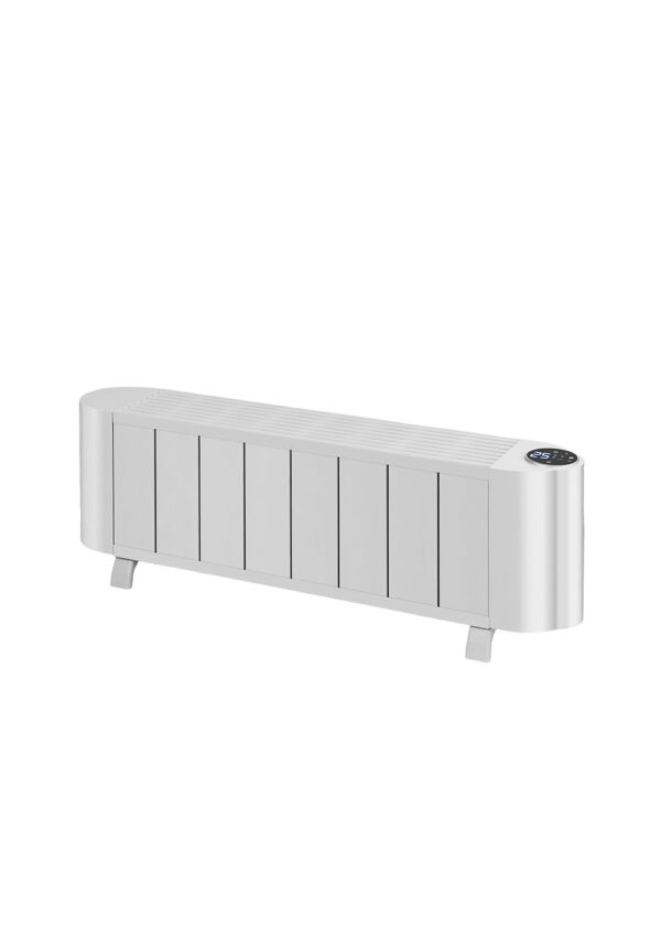low-profile-skirting-board-heater-white-matte-black Low-profile skirting board heater in white and matte black finishes for discreet room warming.