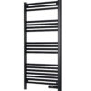 Modern matte black electric bathroom radiator with energy-efficient round tube heating.