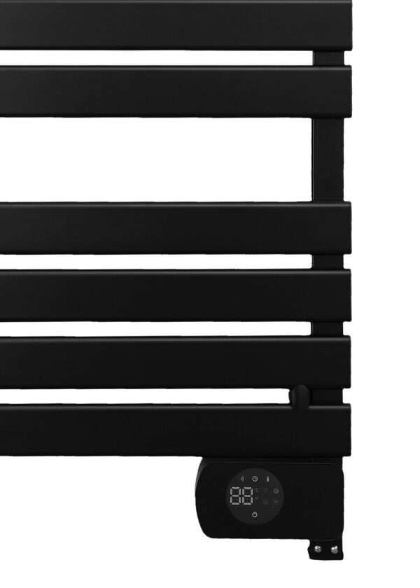 wholesale-smart-wifi-electric-towel-warmer-black-aluminum Wholesale smart WIFI electric towel warmer in matte black aluminum with 24H timer.