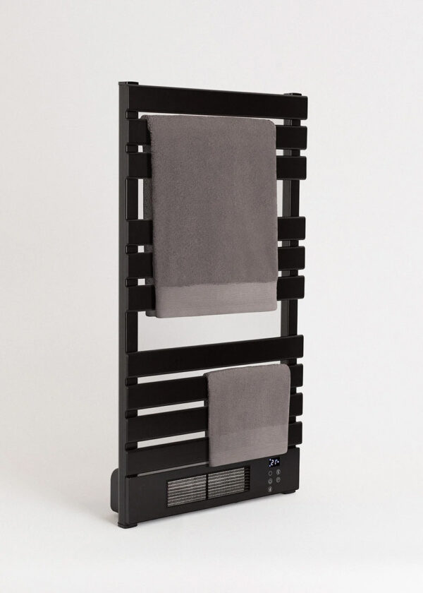 fast-heating-bathroom-blower-radiator-aluminum-white-black Fast-heating aluminum bathroom blower radiator available in white and black finishes.