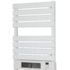 White aluminum heated towel warmer featuring rapid PTC fan heating technology for quick towel drying.