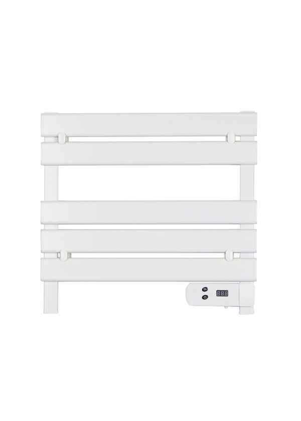 renowell-150w-aluminum-energy-efficient-towel-rail-white Renowell 150W energy efficient aluminum towel rail with LED screen and timer.