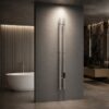 vertical-2-bar-electric-heated-towel-rack-brushed-stainless-steel-led-screen.jpg Vertical 2-bar heated towel rack brushed stainless steel with LED screen on white background