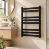 renowell-matte-black-electric-towel-warmer-led-screen-modern-marble-bathroom.jpg Matte black electric towel warmer with LED screen in modern marble bathroom