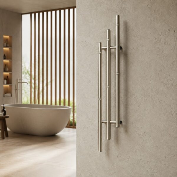Aluminum heated towel rack brushed and electroplated finish close-up detail