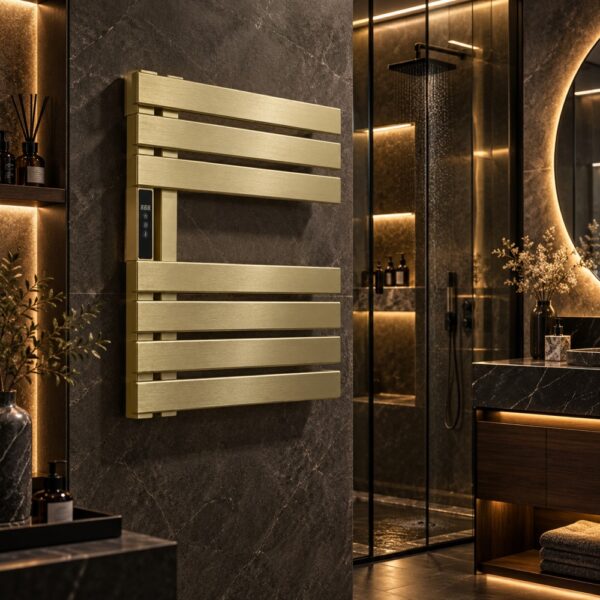 renowell-champagne-gold-brushed-finish-led-control-panel-closeup-detail.jpg Champagne gold brushed finish and LED control panel close-up detail
