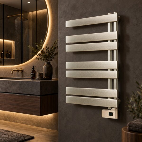 renowell-flat-bar-heated-towel-rack-single-column-easy-slide-on-loading-thick-bath-towels.jpg Flat bar heated towel rack single-column design for easy slide-on loading of thick bath towels