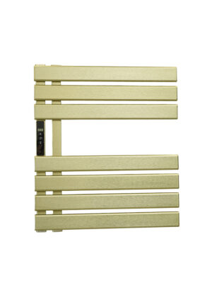 renowell-champagne-gold-designer-heated-towel-rack-brushed-aluminum-white-background Champagne gold designer heated towel rack brushed aluminum on white background