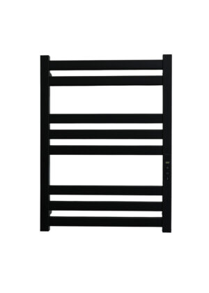 renowell-matte-black-heated-towel-rack-powder-coated-wall-mounted-white-background Matte black heated towel rack powder coated finish wall mounted on white background