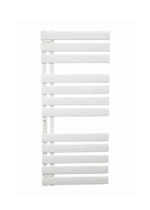 renowell-matte-white-designer-heated-towel-rack-powder-coated-white-background Matte white designer heated towel rack powder coated finish on white background